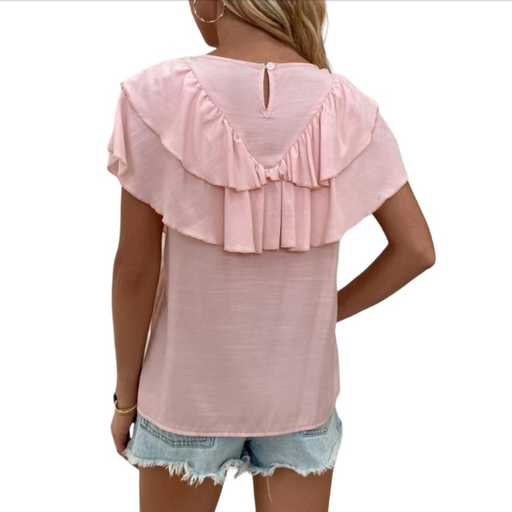 Pink Ruffle Pilgrim Top Keyhole Back - Picture 2 of 7
